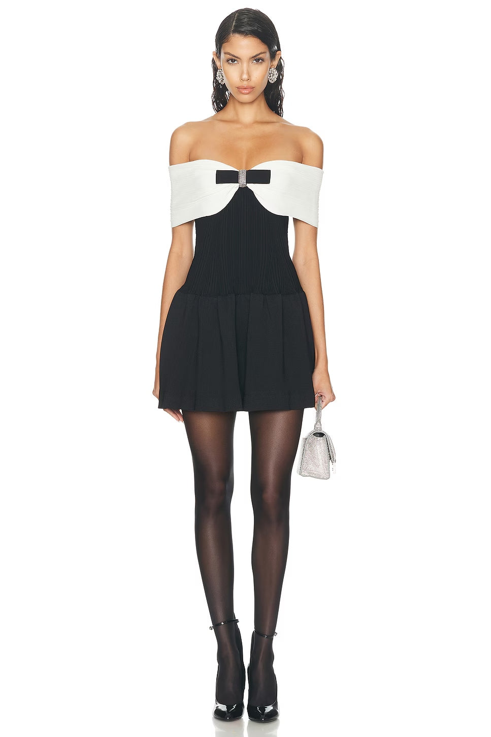 Abito Mini Solene Off-Shoulder con Fiocco