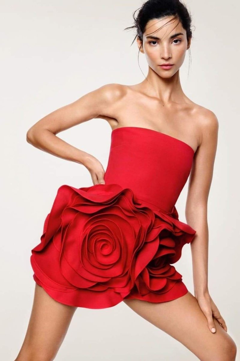 Abito Mini Renata Senza Spalline con Rosa